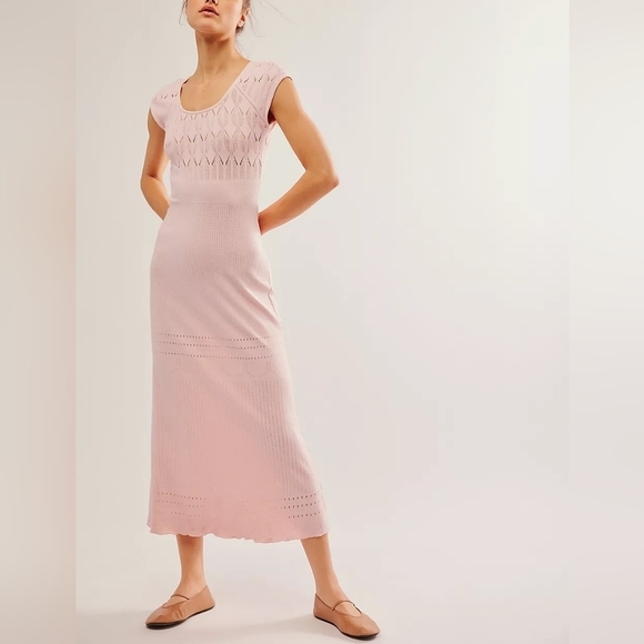 NWOT Free People Robin Seamless Midi Dress In Pink Size M/L - Picture 2 of 7